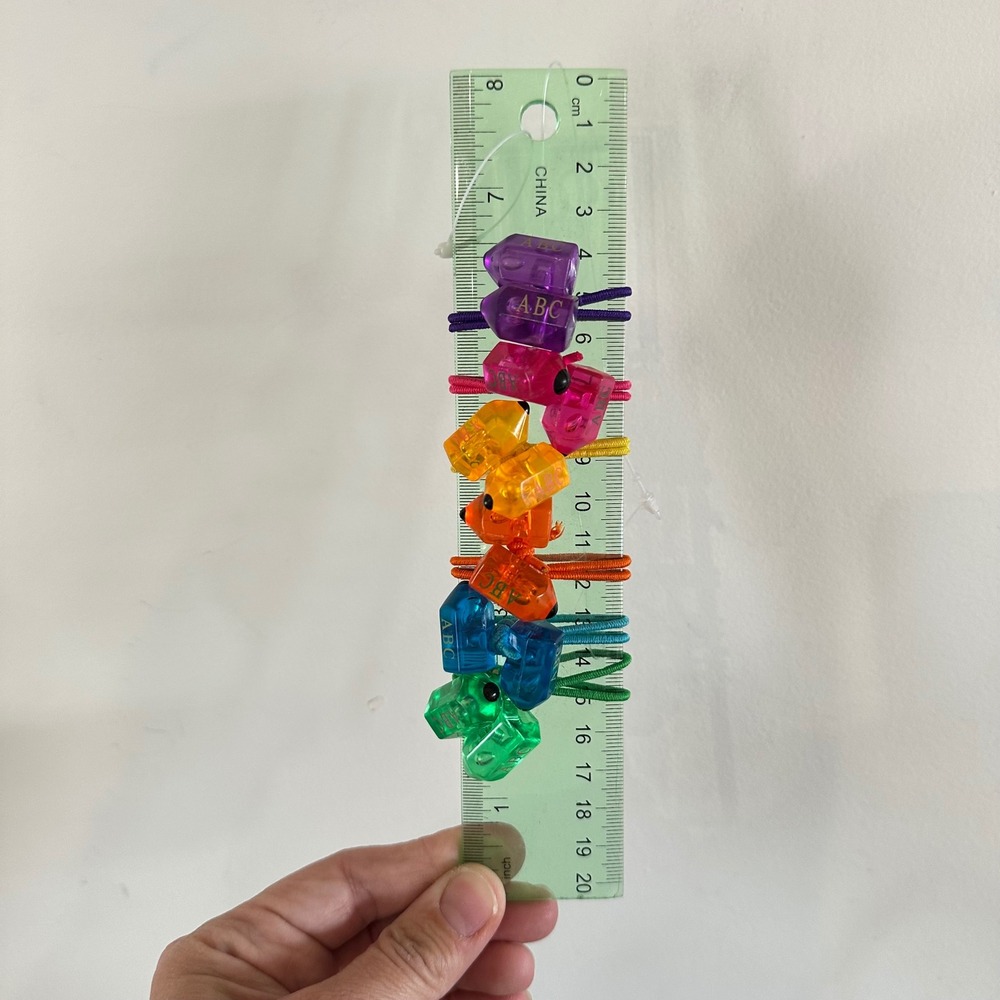 Vintage Rainbow Pencil Hair Bobbles ABC Translucent Ponytail Holders 6 Pair Set